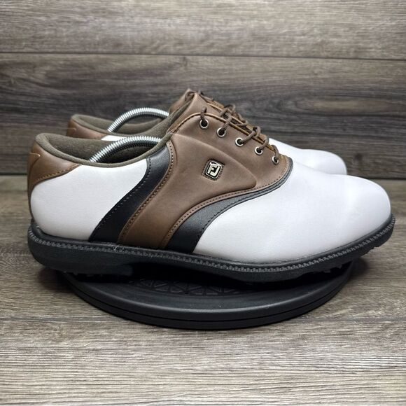 FootJoy Other - FootJoy FJ Leather White Brown Saddle Golf Shoes 45330 Mens 11.5 Wide